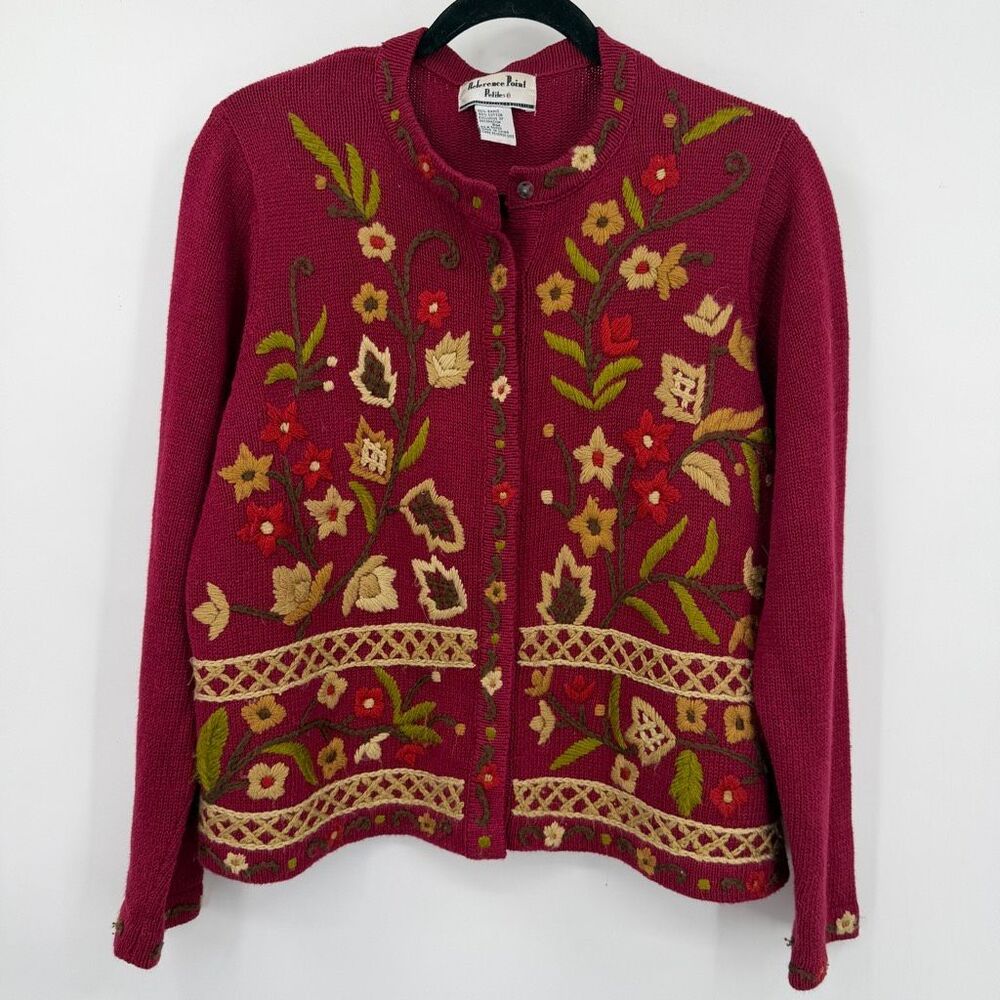 Reference Point Petites Embroidered Floral Cardigan Ramie Cotton Pink PM